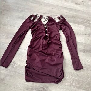 Chic Long Sleeve Burgundy Dress